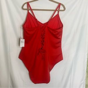 Good American Swim Sculpt Lace Up Back Red Adjustable Size 8 5X New W Tags